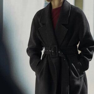 ZARA FITTED COAT WITH BELT ANTHRACITE GREY - Small - LIKE NEW